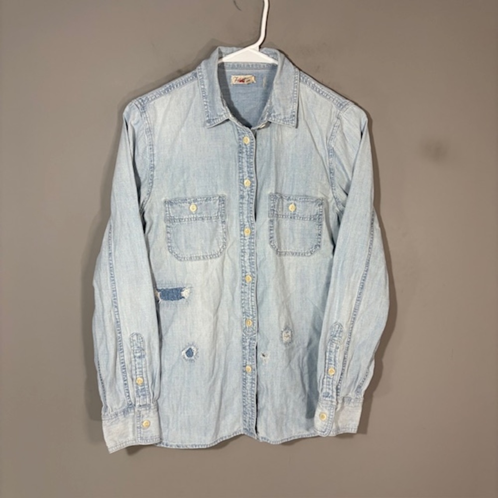 Faherty Shirt Womens XS Blue Chambray Denim Button Collared Long Sleeve Top